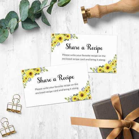 321Done Sunflower Request a Recipe Card (Set of 50) 3.5x2 White - Floral Recipe Share Insert Card for Bridal Shower Invitation, Keepsake, Heavy Ca...