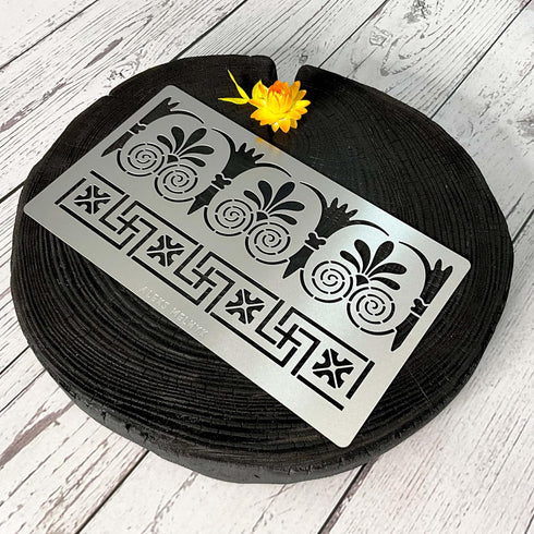 Aleks Melnyk No.334 Metal Stencil, Ancient Greek Fret and Roman Ornament, Meander, Palmette Motif, Border, Patterns, Small Stencil, 1 PC, Template...