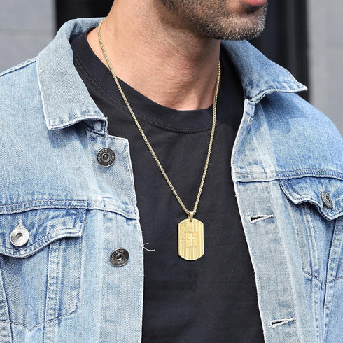 DuoDiner American Dog Tag Necklace Bible Verse Pendant, Men Stainless Steel Cross Patriotic Flag Jewelry Gift 24 Inches Chain...