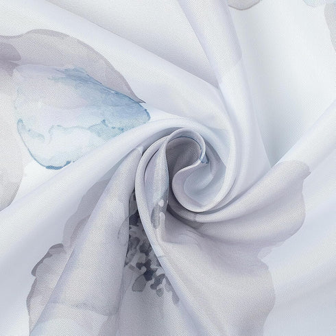 Sunlit Design Extra Long Simple Style Blue and Gray Flower Blossoms Fabric Shower Curtains for Bathroom Decor with White Background...