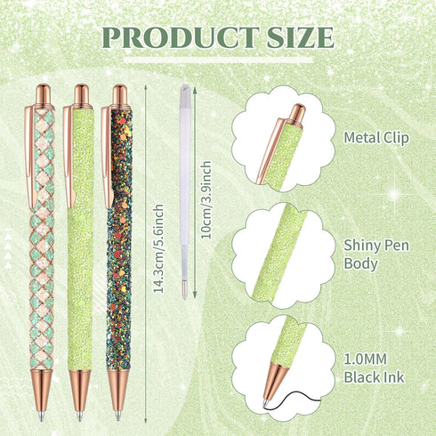 Sherr 7 Pcs Fancy Pens for Women Cute Pens Sparkly Glitter Pens with 10 Pcs Black Ink Refills Pretty Pen Gifts Journaling Pens for Girls Office Sc...