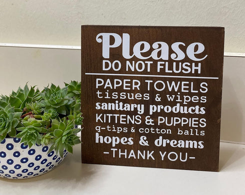 HOUVSSEN Wood Sign Art Decor Please Do not Flush Paper Towel Kittens Puppies Hopes & Dreams etc Bathroom Sign Septic Tank Funny Bathroom Sign Farm...