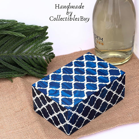 collectiblesBuy Handmade Resin Inlay Jewelry Box – Blue & White Antique Storage Organizer, 6x4x2.5 inches Decorative Wooden Box for Rings, Earring...