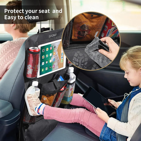 LUCMO Car Backseat Organizer with Touch Screen Tablet Holder,9 Storage Pockets Car Storage Organizer,Car Seat Back Protectors Kick Mats Travel Acc...