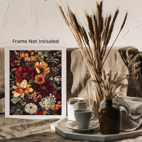 Posterizer 1 pcs-retro reutral beige and yellow flowers-Floral & Botanical Art-Abstract & Modern Art-Decor for Home & Office- UNFRAMED Wall Art...