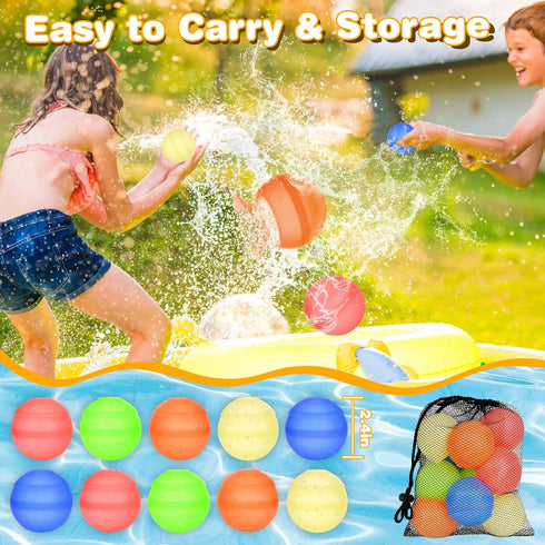 10Pcs Reusable Water Balloons, Water Ball for Beach Toys, Summer Toys, Easy Quick Fill & Self-Sealing Water Bombs, Soft Silicone Water Splash Ball...