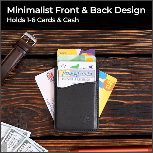 Wallaroo Wallets Slim Leather Card Holder Wallet - Black, Minimalist, Thin, Front Pocket, Genuine Leather Credit Card Holder for Easy Work and Tra...