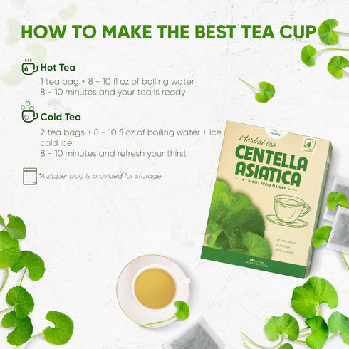 NMPT Centella Asiatica Leaf Tea, 100% Hand Pick, Organic Herbal Tea, 40 Count, Freeze Drying, Gluten Free, Dairy Free, No Sugar Added, Energy Boos...