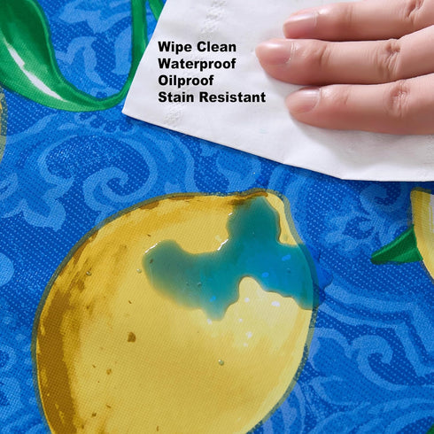 Newbridge Round Vinyl Tablecloth, 70 Inch, Mediterranean Zest Vinyl Flannel Backed Table Cloth, Lemon Print...