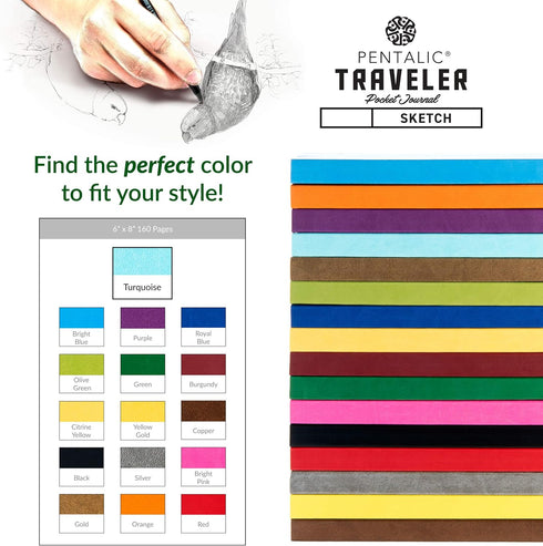 Pentalic 6" x 8" Pocket Sketchbook Traveler Journal, 160 Pages, Turquoise...