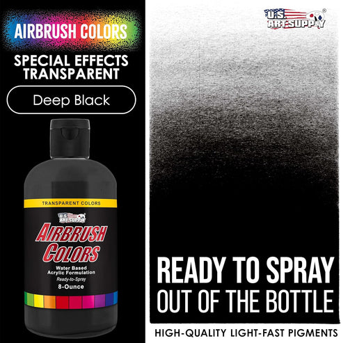 U.S. Art Supply Ready to Spray Special Effects Transparent Deep Black Acrylic Airbrush Paint - 8oz Bottle, Professional Grade Non-Toxic Water-Base...