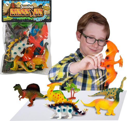 Deluxebase Jumbo Playset - Dinosaur from 12-Piece Large Dinosaur Figurines Toy Set. Bag of Dino Toys including a Stegosaurus, Pterodactyl and Spin...