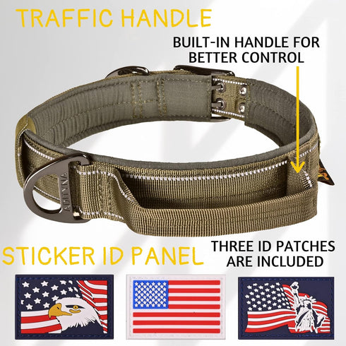 ADITYNA Heavy Duty Dog Collar with Handle - Reflective Green Dog Collar for Large Dogs - Wide, Thick, Tactical, Soft Padded - Perfect Dog Collar f...