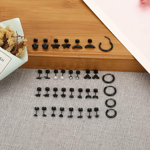 Staligue 21 Pairs Stainless Steel Earrings Set for Women Men Hypoallergenic 20G Flat Back Studs Earrings and Hoop Earrings Set Star Moon flower Sn...