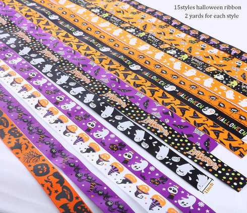 30yards Halloween Grosgrain Ribbon Wired Fabric Ribbon Bats Spiders Web Printed 1 Inch Grosgrain Ribbons Crafts Gift Wrapping Holiday Ribbons for ...