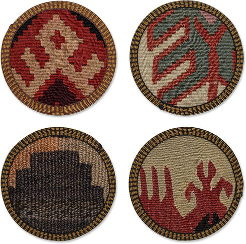 Kilim Coasters, Set of 4 Authentic Kilim Coasters, Handmade in Turkey and Handselected for Quality and Color/Pattern Mix...