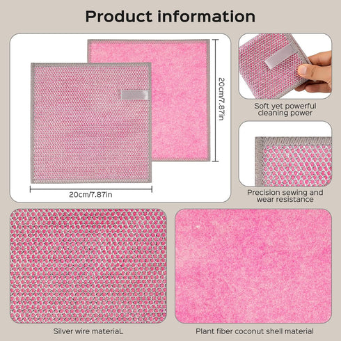 5pcs Double-Sided Non-Scratch Multifunctional Wire Dishcloth, New Upgraded Multipurpose Wire Dishwashing Rags for Wet and Dry, Wire Miracle Cleani...