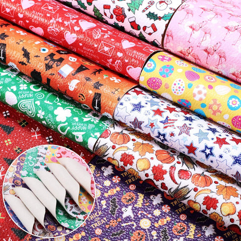 Weewooday 18 Pieces Christmas Faux Leather Sheets Thanksgiving Halloween Fabric Synthetic Leather Sheets for Holiday DIY Earrings Bows, 6. 3 x 8. ...