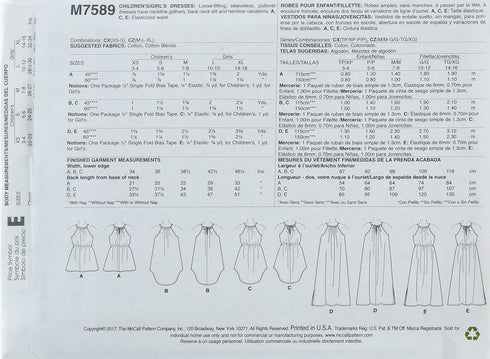 McCall's Patterns Children's/Girls' Gathered Neckline Sleeveless Dresses...