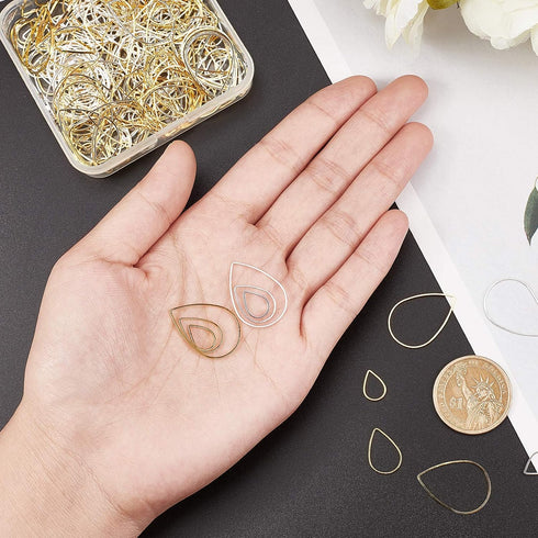 PH PandaHall 300pcs Drop Open Bezels for Resin 3 Sizes Earrings Beading Hoop Linking Rings Teardrop Connectors Charms Links Frames for Clay Earrin...
