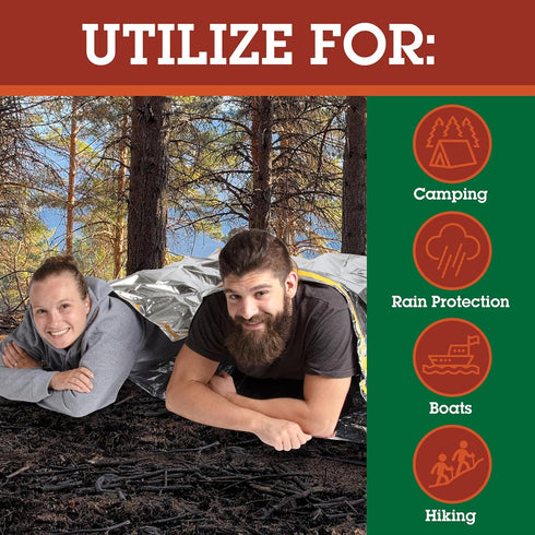 Emergency Survival Mylar Thermal 2 Person Sleeping Bag - Accommodates 2 Adults - 64" X 87"- by Grizzly Gear...
