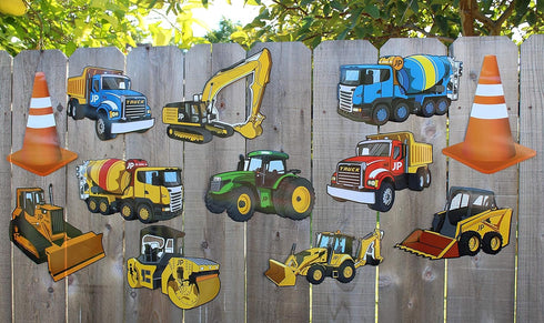 Jayd Products - 12 Large Construction Trucks and Traffic Cones Cutouts, Construction Party Decorations, Wall Decor For Kids, Classroom Decorations...