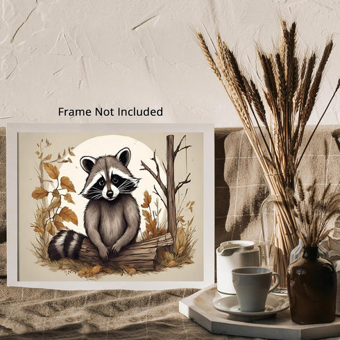 Posterizer 1 pcs- Sad raccoon sitting behind a trunk-Art for Animal Lovers-Floral Botanical Art- Gift for Men Women Entrepreneur Teens-Decor for H...