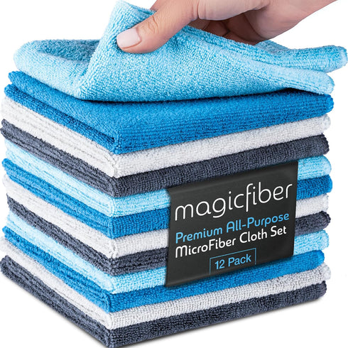 MagicFiber Microfiber Cleaning Cloth (12 Pack, 13x13 in) - Thick Cleaning Towels, Rags & Dusting Cloths for House, Kitchen, Windows, Cars & More -...