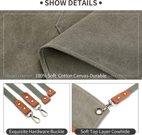 Aprons for Men Women with Large Pockets, Cotton Canvas Cross Back Apron with Adjustable Straps,Kitchen Cooking Baking Bib Work Apron...