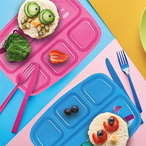 Toddler Plates With Dividers - Set of 4 Kids Dinner Plates with 4 - Compartment Brightly Colored Children Divided Tray Dishwasher Safe BPA Free Pl...