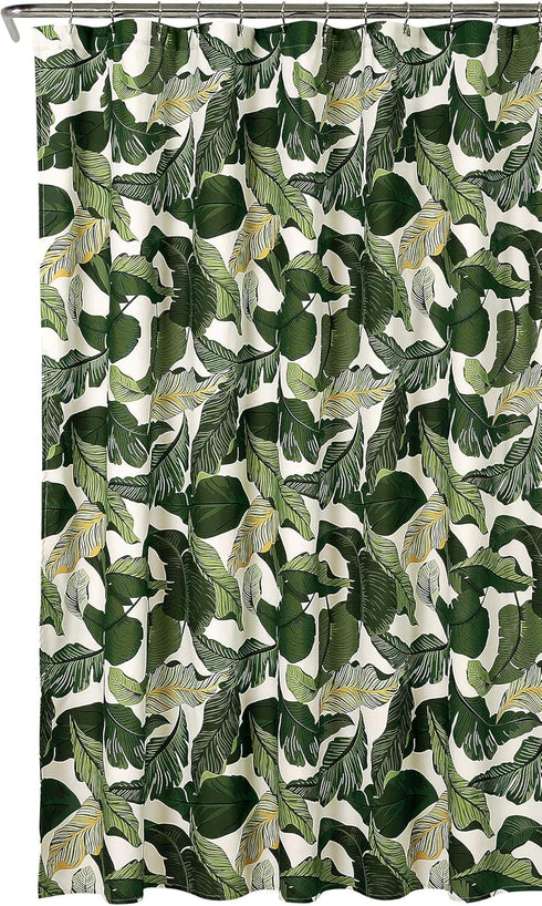 Lush Decor Tropical Paradise Shower Curtain - Fabric Leaf Rainforest Island Print Design, 72" x 72", Green...