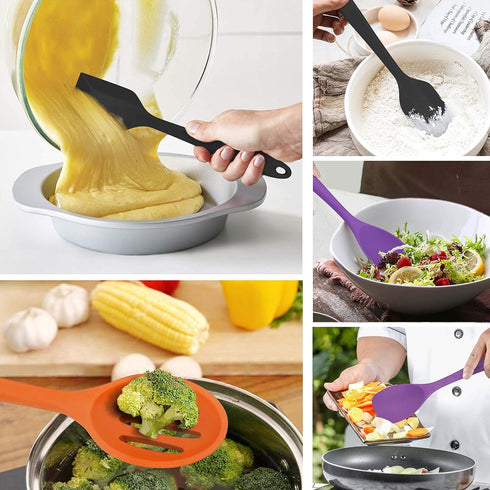 Homikit 5-Piece Kitchen Cooking Utensils Set, Colorful Silicone Slotted Turner Spatula Spoons for Nonstick Cookware, Dishwasher Safe Kitchen Tools...