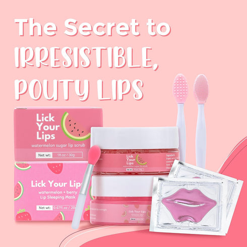 6-in-1 Lip Care Kit With Lip Sleeping Mask, Silicone Brush, Sugar Scrub, Sheet Mask to Reveal Luscious, Soft Lips – Korean Lip Therapy Set for Ful...