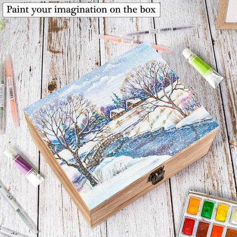 Wooden Storage Box Container with Hinged Lid and Front Clasp, 9.4'' x 7.7'' x 4.3'' Large Keepsake Box, Rustic Wood Boxes for Crafts Art Hobbies a...