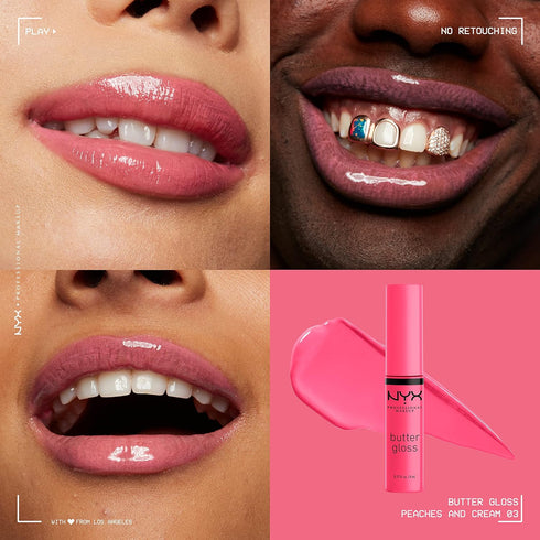 NYX PROFESSIONAL MAKEUP Butter Gloss, Non-Sticky Lip Gloss - Peaches & Cream (Pink Coral)...
