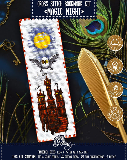 Povitrulya Counted Cross Stitch Kit Magic Night - DIY Bookmark Set for Hand Embroidery...