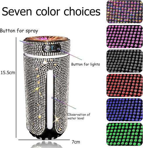 Bling Crystal Car Diffuser Humidifier, USB car essential oil diffuser,Car Diffuser Humidifier Aromatherapy,2 Mist Modes,Portable mini humidifier f...