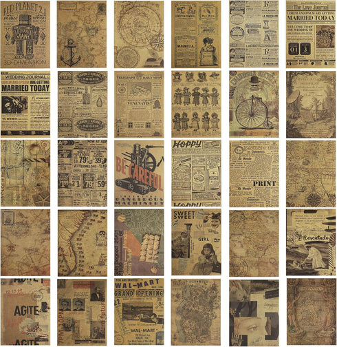 Vintage Handmade Kraft Scrapbook Paper 30 Sheets by CATaireen 5.8in*8.2in Junk Journal Decoupage Craft (NO Repetition NO Sticker)...