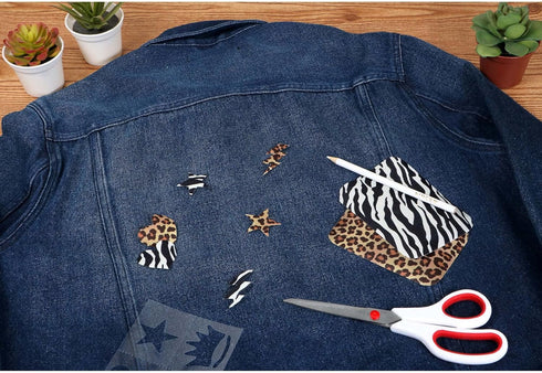 SINGER Fabric Iron-On Patches Animal Print Set with Stencil, Set of 4...