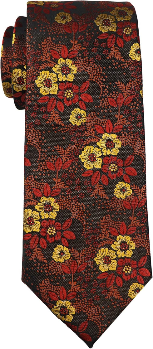 Elfeves Mens Dark Brown Suit Tie Orange Red Petal Woven Silk Paisley Party Necktie Gift...