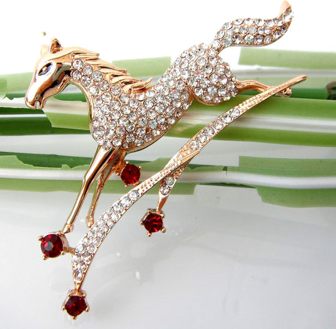 Navachi 18k Gold Plated Crystal Galloping Steeds Horse Brooch Pin...