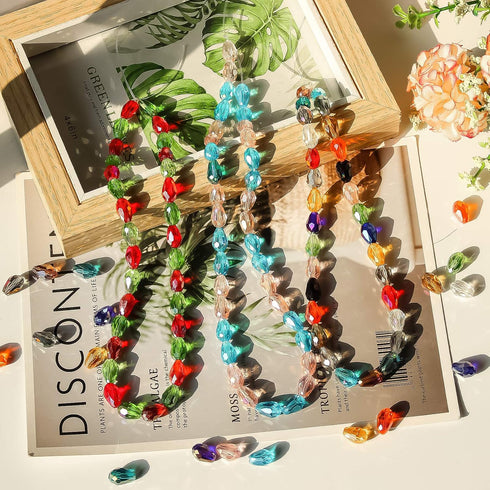 Crystal beads,300 pcs 12MM Large ab acrylic crystal faceted long teardrop pendants?12mm*8 mm Glass Beads Jewelry Bracelet Making Kit DIY Waterdrop...