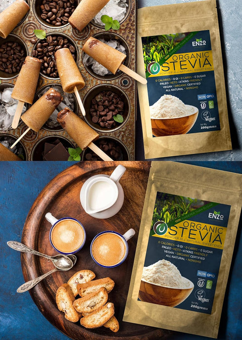 Enzo Easy Use Organic Stevia Powder 200g (7.05oz / 1600 Servings) All Natural Alternative Sweetener 12 x Sweeter than Processed Sugar with No Arti...
