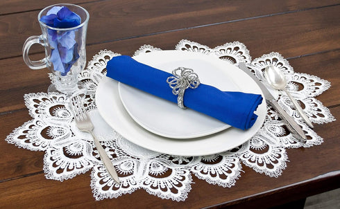 White European Lace and Antique Jacquard Fabric Peacock Tail Lace Place mat, Doily, End Table Cover (13Wx20L)...
