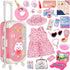 Doll Suitcase Travel Set, 18 inch Doll Clothes and Accessories - 26 Pcs Travel Pillow, Unicorn Bag, Sunglasses, Camera, Computer, Phone, Passport,...