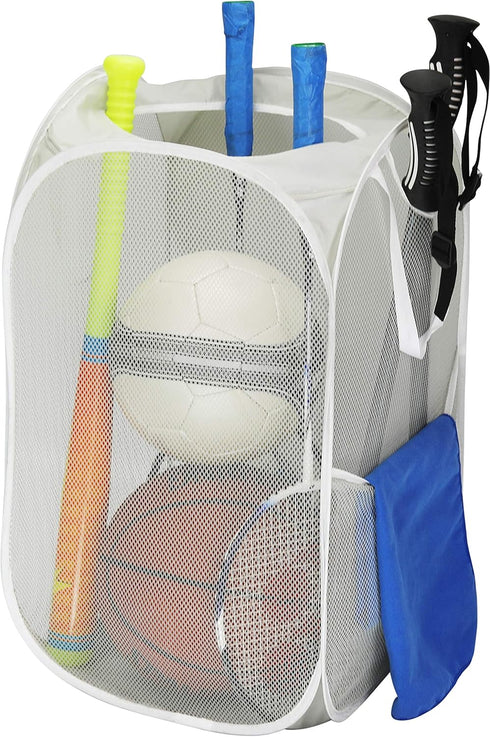 Simple Houseware Mesh Pop-Up Laundry Hamper Basket With Side Pocket, Gray - 2 Pack...