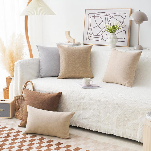 Home Brilliant Linen Pillow Covers 18x18 Set of 2 Burlap Decorative Beige Throw Pillows Cover for Couch Living Room, 18 x 18 inches, Light Linen...