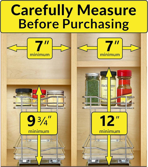 LYNK PROFESSIONAL® Pull Out Spice Rack Organizer for Inside Kitchen Cabinets - 6-1/4 inch Wide - Slide Out Drawer – Chrome Sliding Spice Cabinet O...