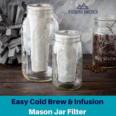 Cold Brew Filter for Mason Jar Wide Mouth Coffee Maker, UPGRADED Stainless Steel Mesh with 2 Silicone Seals (1 Quart 32 Ounces)...