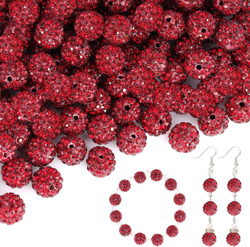 150 pcs 10mm Rhinestone Beads for Crafting, Dark Red Shiny Round Shamballa Disco Beads Bulk, Fancy Sparkle Crystal Clay Bead for Necklace Bracelet...